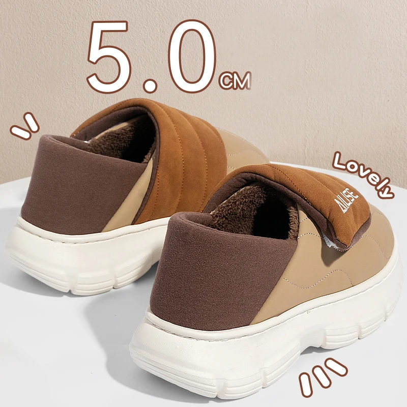 Winter Chunky Platform Cotton Slippers for Women Fashion Hook Loop Thick Plush Home Slides Woman Thick Sole Cotton Padded Shoes