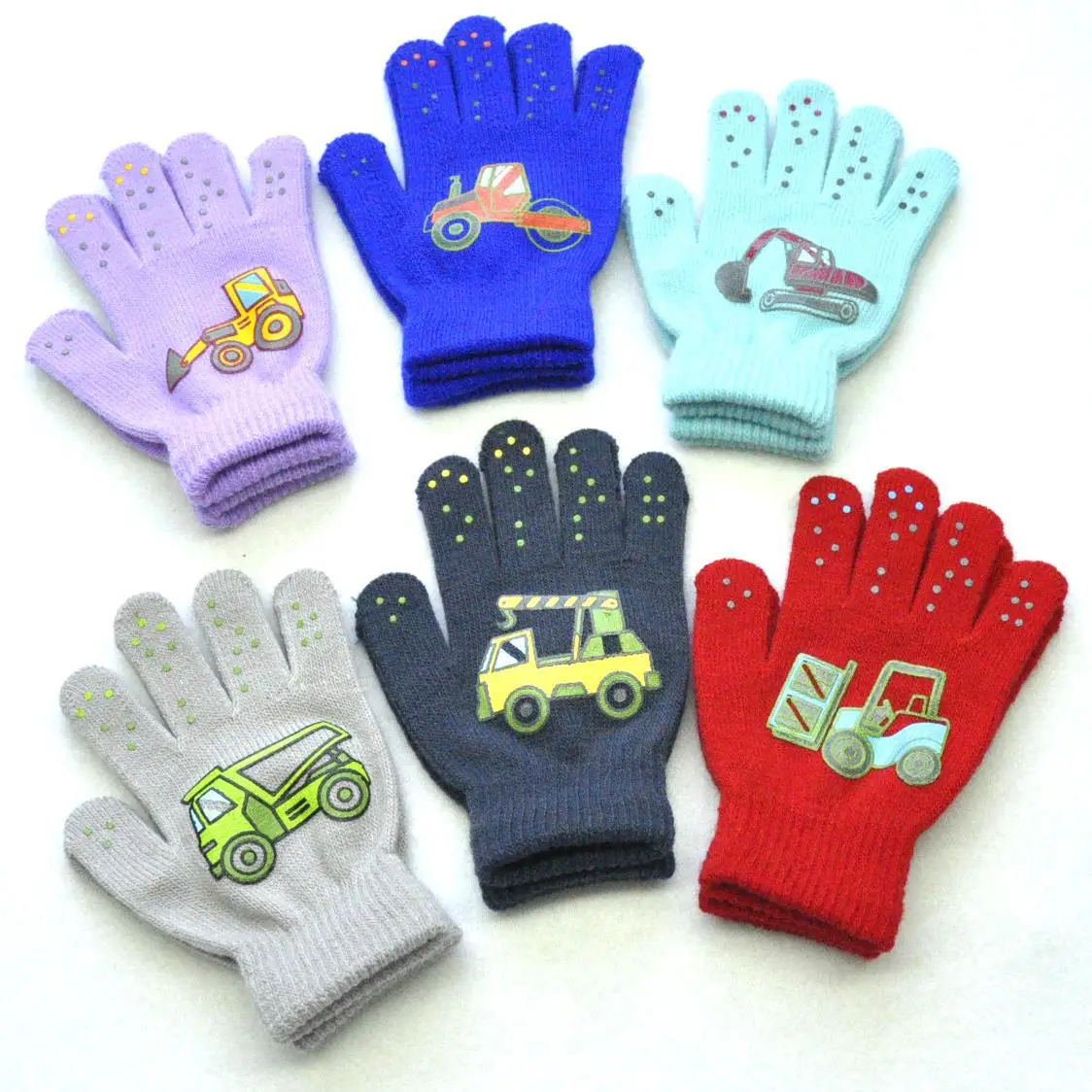 Outdoor 5-11Y Children Knitted Gloves Cute Winter New Students Cars Warm Full Finger Mittens Outdoor Kids Cycling Skiing Gloves