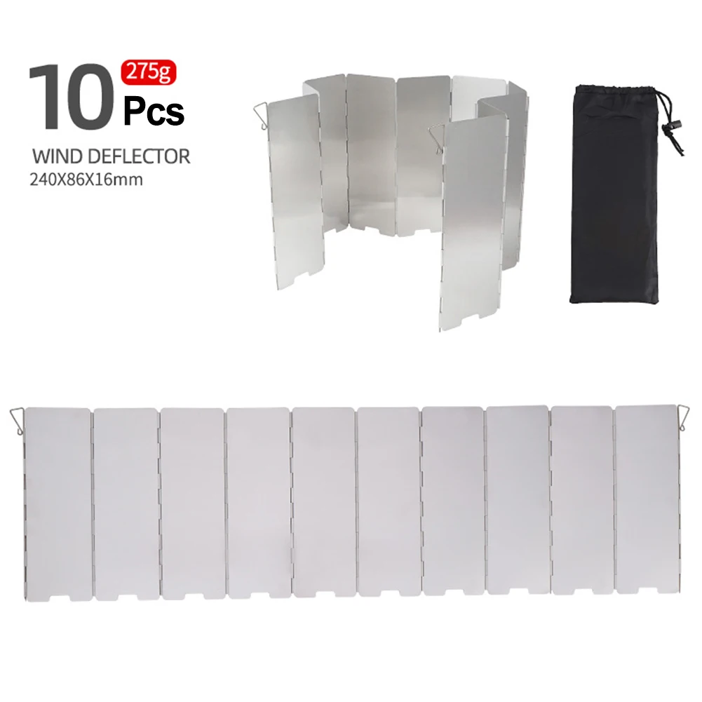 

10pcs Folding Windshield Cooker Wind Guard Plates Aluminium Alloy For Picnic Camping Cooking BBQ Stove Windshield Accessories