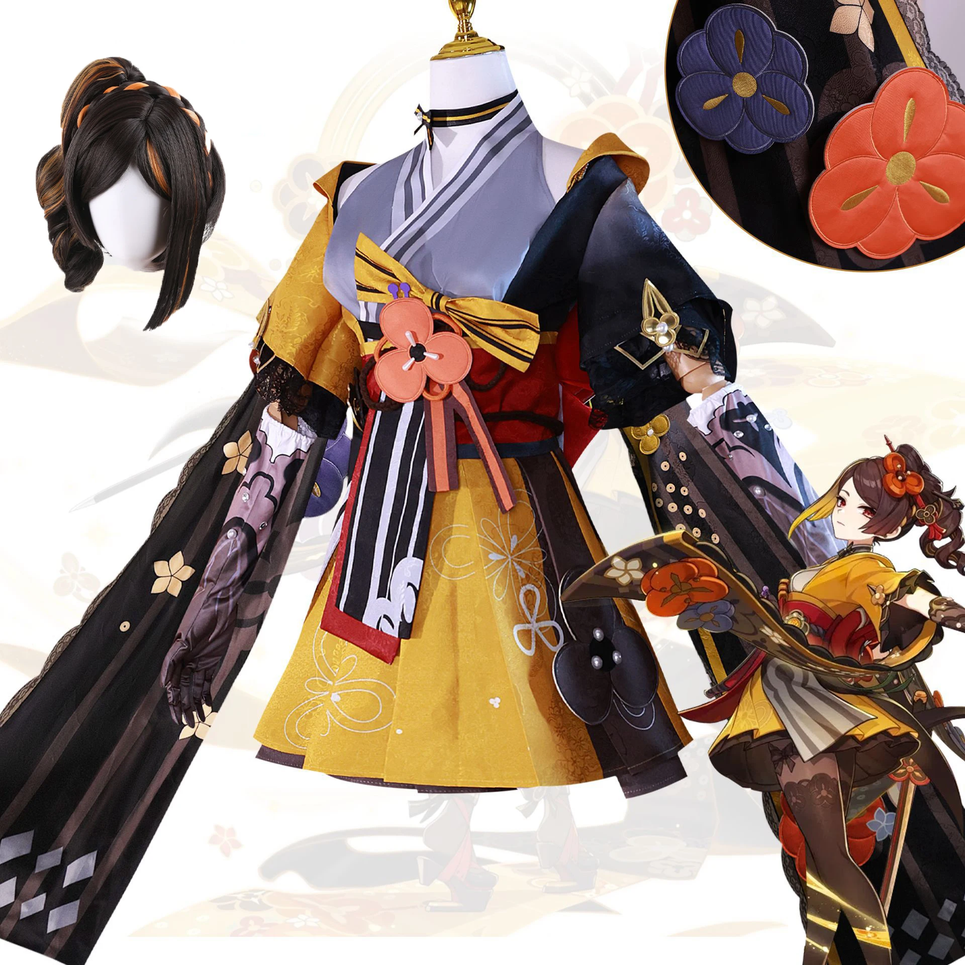 

Костюм для косплея Genshin Impact Chiori, парик, игровое платье, Униформа, головной убор, чулки, бесшовная одежда на Хэллоуин для девочек