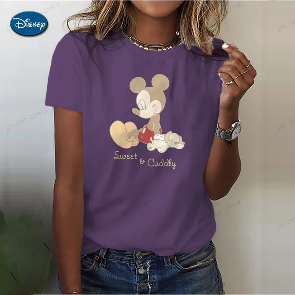 Disney Mickey Mouse Print Summer T Shirt for Women Oversize T-shirt Round Neck Clothes Pulovers Top Graphic T Shirts Casual 4
