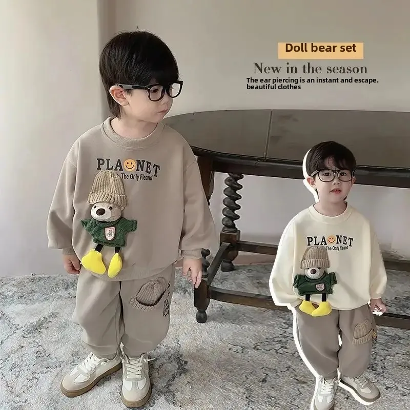 Suitboy's أنيق الكرتون الدب 2 قطعة مجموعة الخريف جديد وصول الأطفال أزياء الشارع الشهير دعوى الصبي الملابس