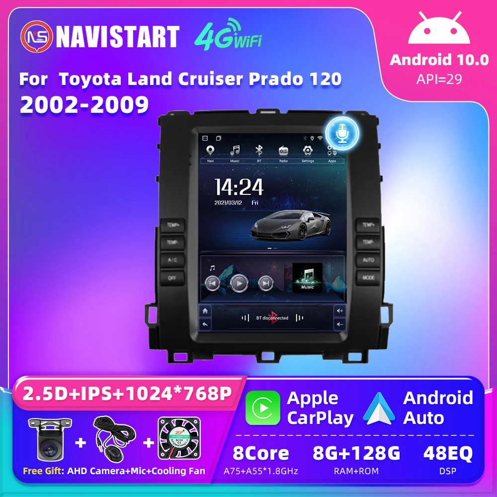 

NAVISTART Tesla Android 10 Car Radio For Toyota Land Cruiser Prado 120 2002-2009 Multimedia Video Player Carplay DSP Auto No DVD