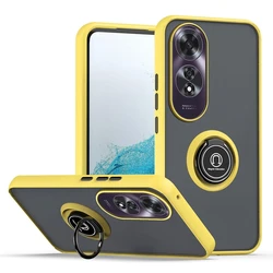 Durable Armor Matte Case with Ring Holder Stand - Shockproof and Magnetic for OPPO A3 Pro 5G (Yellow)
