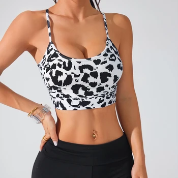 WANAYOU  Floral Print Yoga Bra for Women Cross Back Seamless Sports Crop Tops Push Up Gym Fitness Vest Thin Straps Workout Top 1