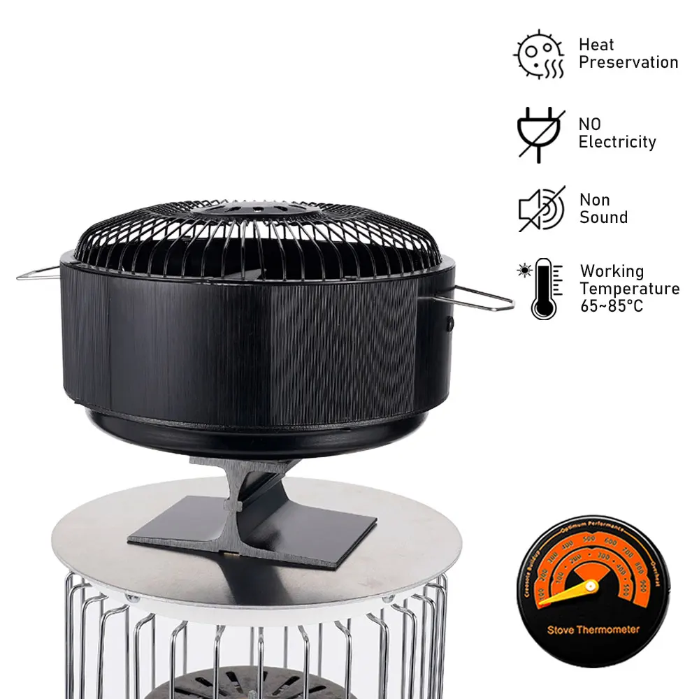 5 Blades Heat Powered Stove Fan Free Standing
