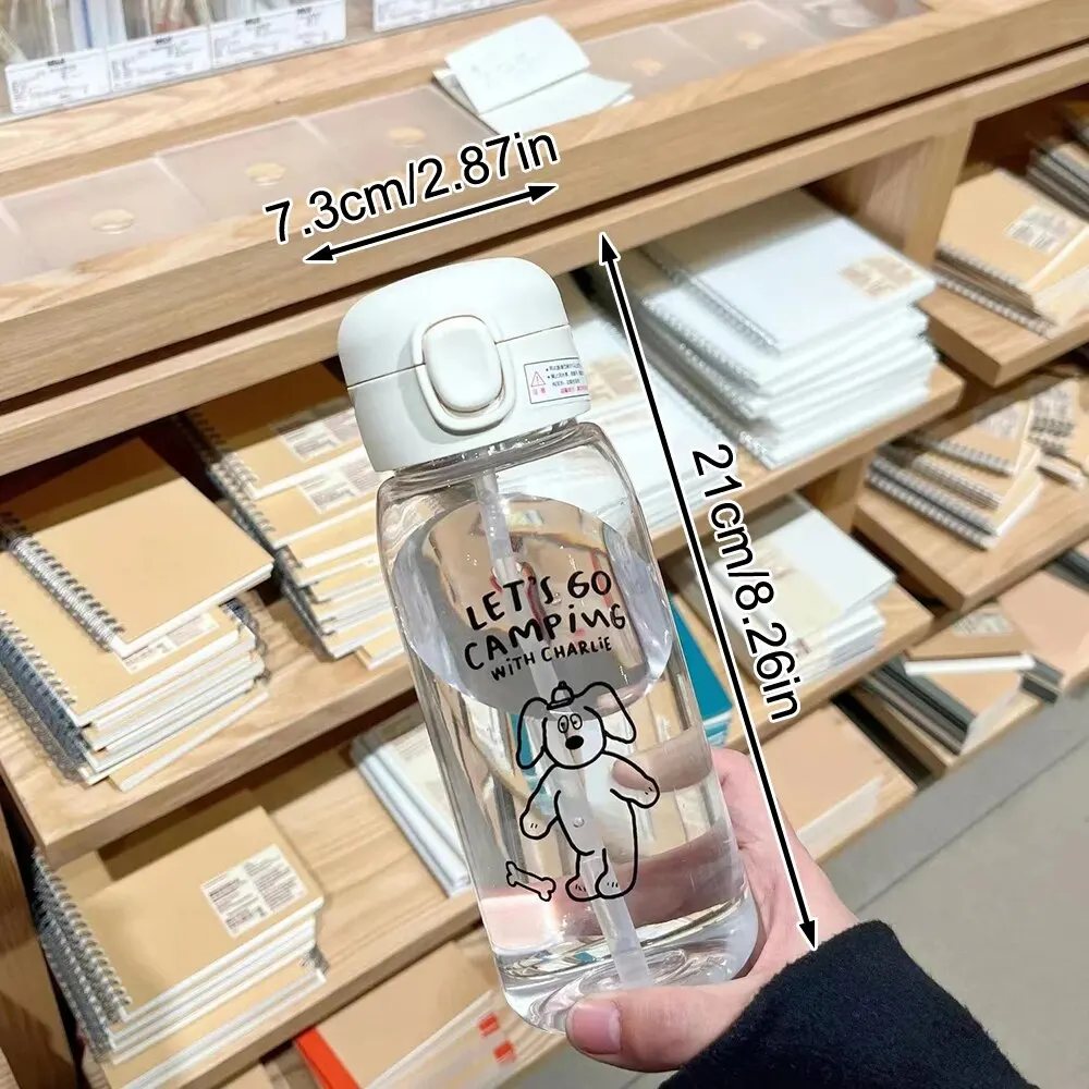 Large Capacity Portable Plastic Water Bottle with Straw - Cartoon Design, Drop Resistant