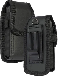 Leather Flip Phone Pouch with Belt Clip Waist Bag for PU Leather (Black)