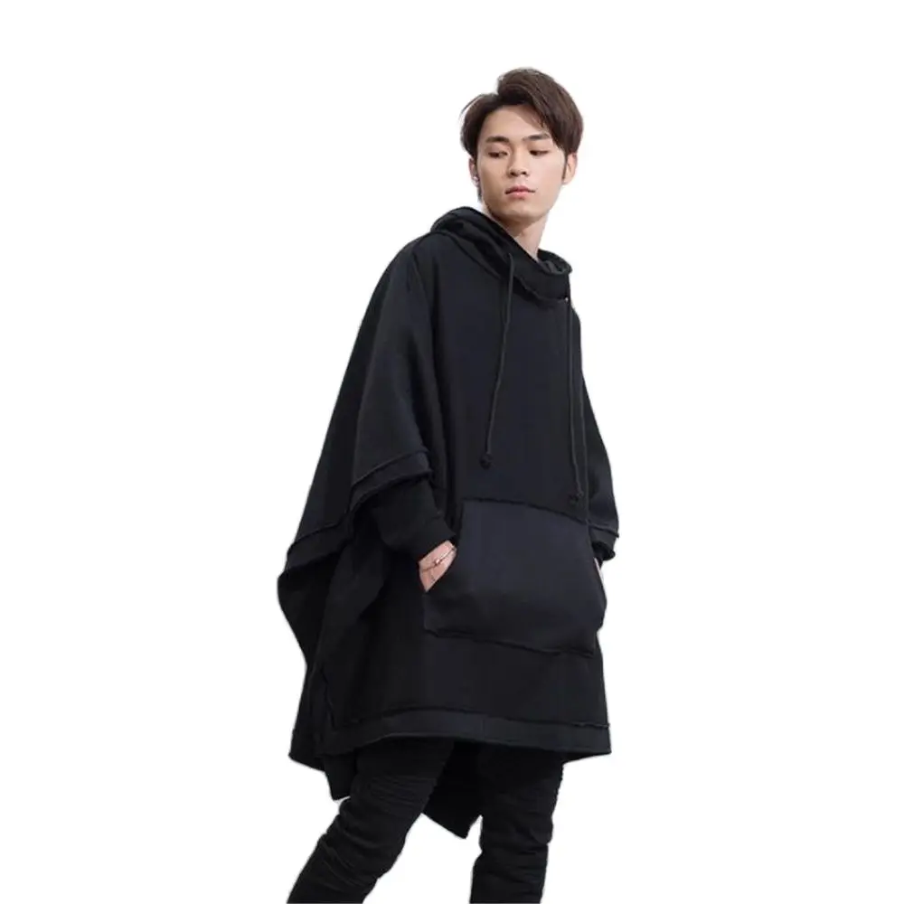 Description Picture 6 of itemM-6xl Autumn Winter New Men Loose Bat Cloak Cape Dark Medium Long Fashion Thick Hooded Jacket Hiphop Outerwear Coats Overcoat