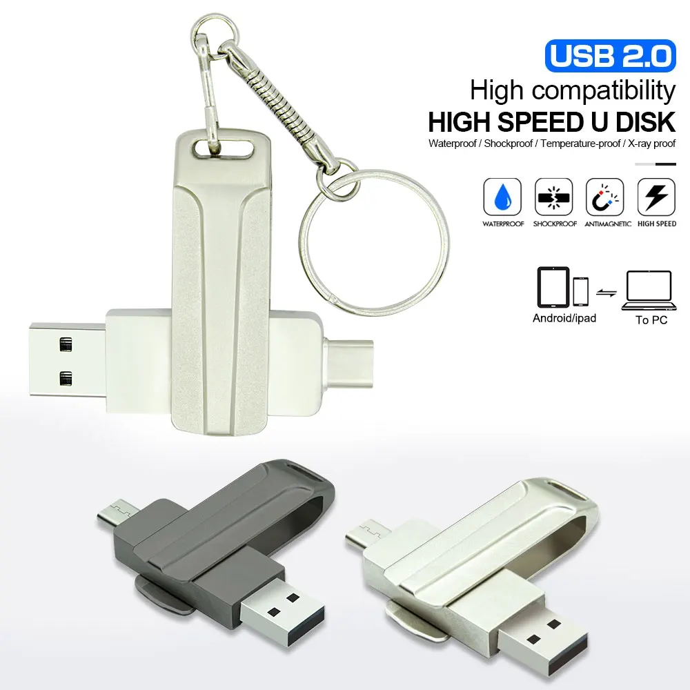 회전 C타입 USB 플래시 드라이브, OTG 외부 저장 장치, 2 in 1 마이크로 메모리 스틱, C타입, 8GB, 64GB, 32GB, 16GB, 128GB