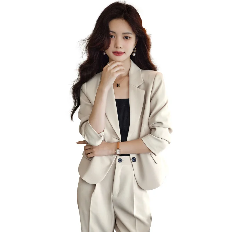 

Fashion Black Coffee Beige Women Pant Suit Long Sleeve Single Breasted Jacket Blazer And Trouser Ladies Casual 2 Piece Set