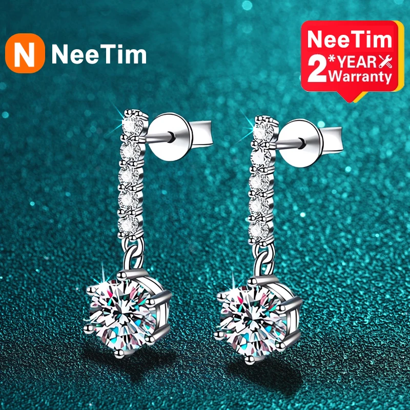 NeeTim 1CT Moissanite Hoop Earrings 925 Silver Sparkling Diamond