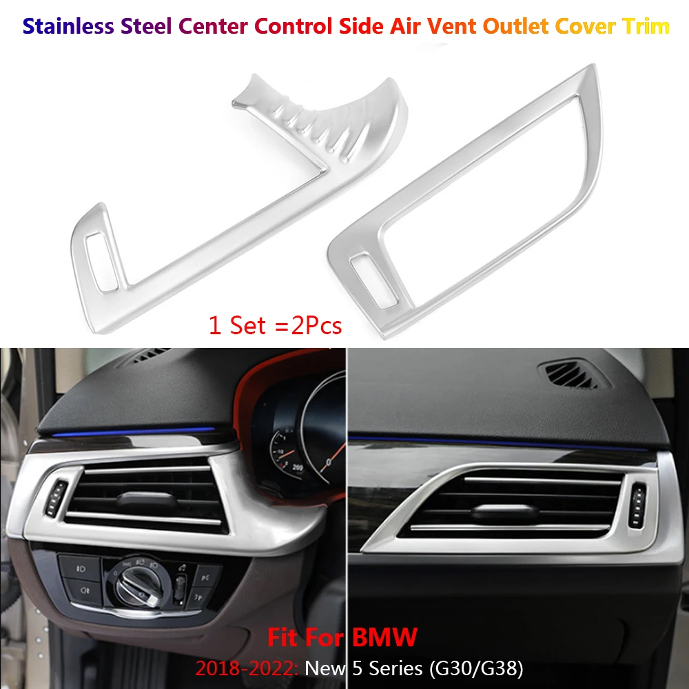 

2 x Car Stainless Steel Dashboard AC Air Vent Outlet Cover Trim For BMW 5 G30 G38 2018-2022 Auto Interior Inner Frame Acessories