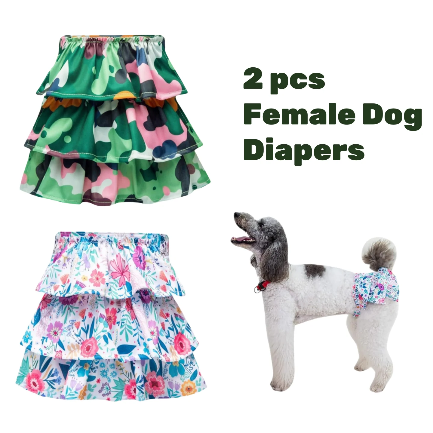 2 Pack Dog Diapers Female Washable Reusable Female Doggie Diapers with Adjustable Tail Hole in Heat Period Large Dog Labrador