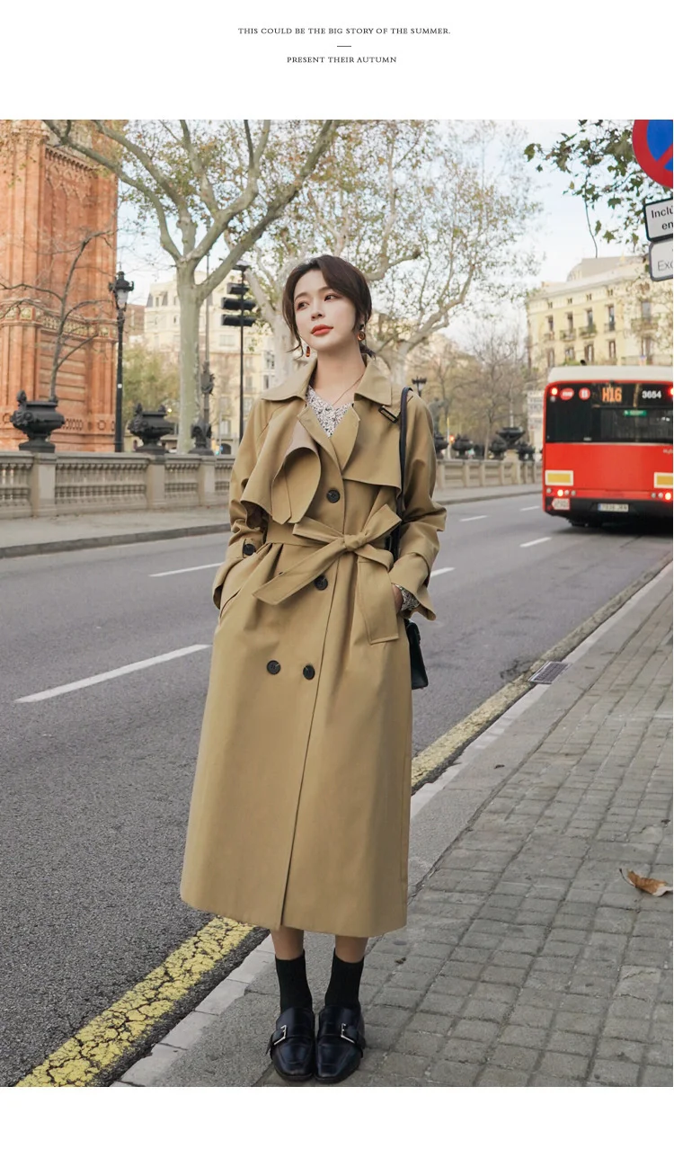S84ad0811e714407a958492688d9df392Z - Turn-Down Collar with Epaulettes Solid Double-Breasted Tie-Waist Trench Coat