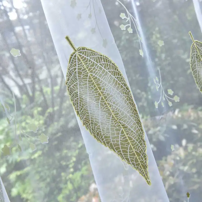Modern Printed Tulle Curtains for Living Room Bedroom Green Leaf Sheer Voile Curtain for Kitchen Window Screening Blinds Drapes