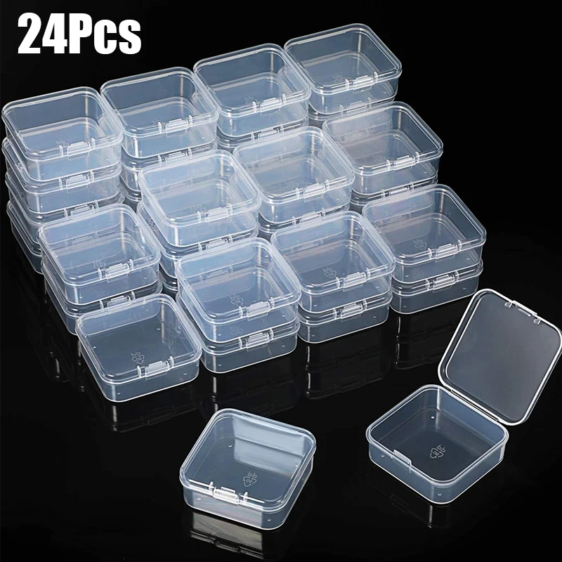 24Pcs Small Boxes Square Transparent Plastic Jewelry Storage Case Finishing Container Packaging Storage Box for Earrings Rings 5 10pcs mini plastic storage box transparent jewelry storage case earrings rings finishing boxes small items storage container