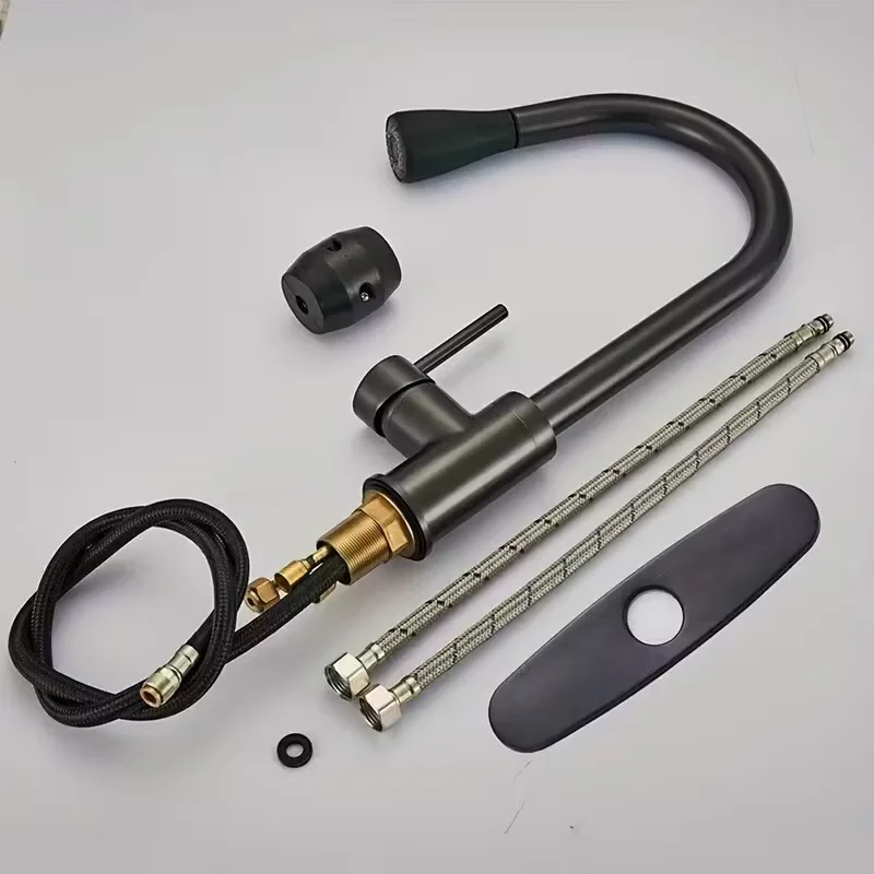 1pc Kitchen Faucet with Pull-Down Spray Single Handle High Arc Commercial Stainless Steel Brushed Nickel Kitchen Sink Faucet