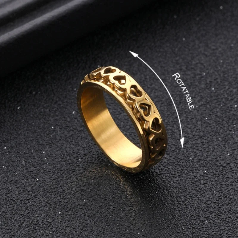 Couple rings Anti Stress Anxiety Fidget Spinner Heart Rotating Stainless Steel Wedding Band Knuckle Ring Jewelry Gift
