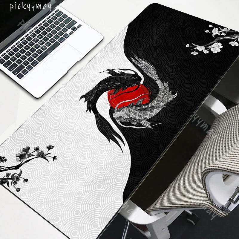 Yinyang Peixe Mousepad Koi Grande Mouse Pad Teclado Tapete De Mesa Xxl Antiderrapante Escritório