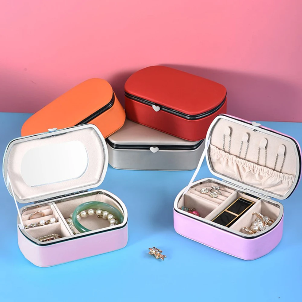 

2022 Multifunctional Jewelry Organizer Box Pu Leather Portable Rings Earrings Bracelet Necklace Display Jewelry Carrying Case