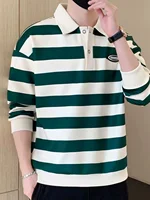 Trendy Striped Long Sve  irt Hoodie Loose Fit Men's Autumn Spring Casual Sli Outerwear Top Youth Faion