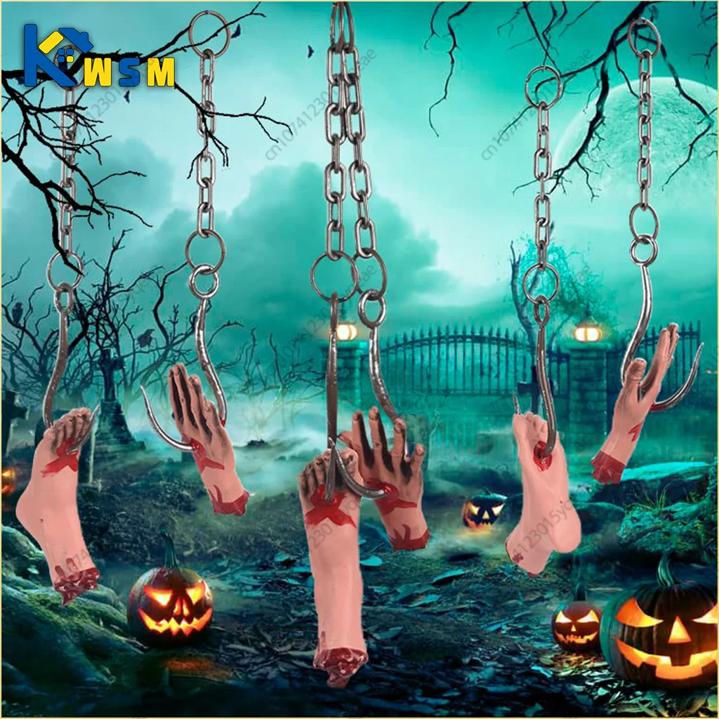 Halloween-Horror-Props-Chain-Hook-Hand-Hook-Foot-Hook-Head-Haunted ...