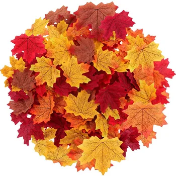 50/100/200 Pcs Artificial Maple Leaves – Autumn Silk Fall Leaves for Thanksgiving, Halloween, Christmas, Wedding & Home Décor 1