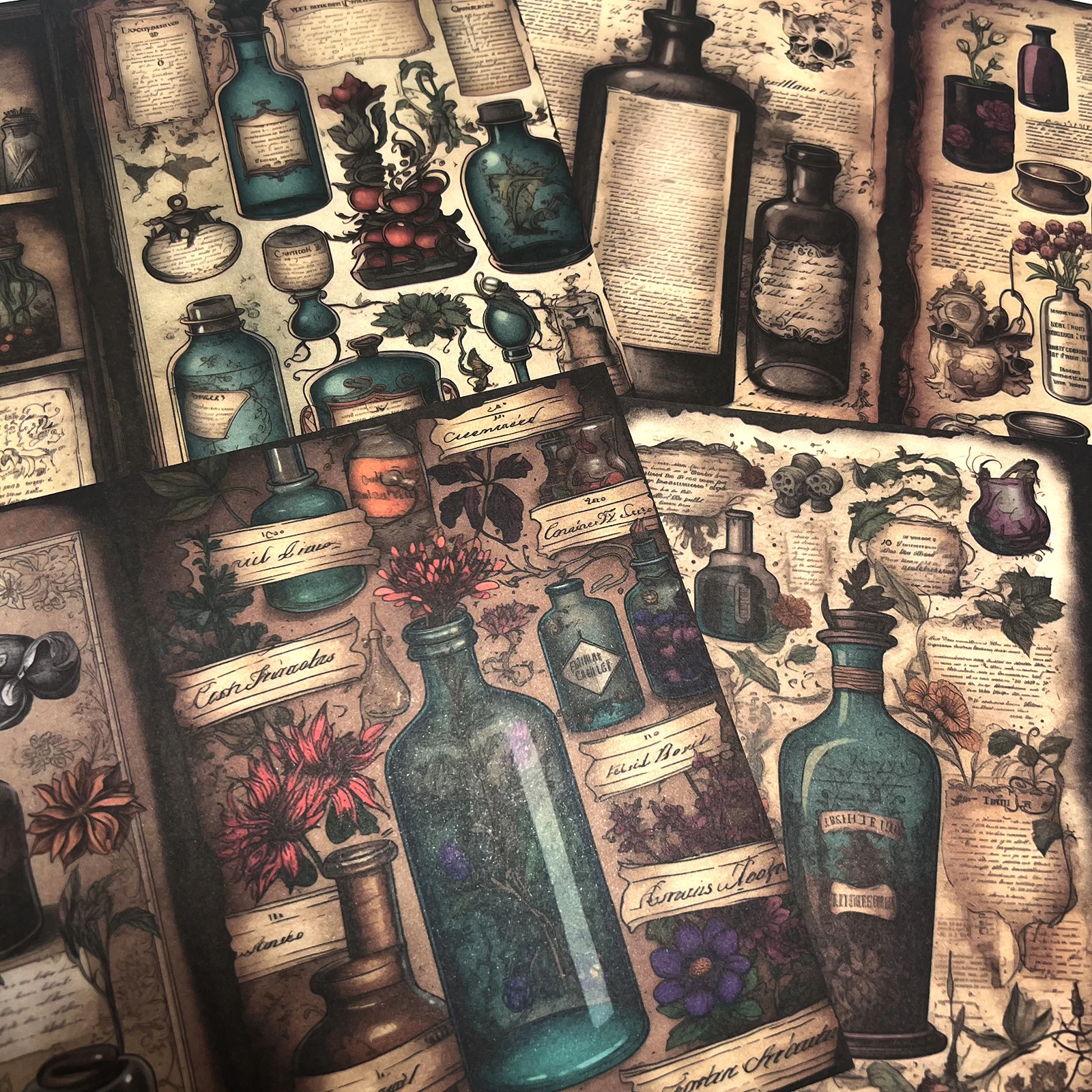 Viguscraft 10Sheets A5 Size Dark Magic Gothic Pill Bottle Junk Diary Magazine Scrapbooking