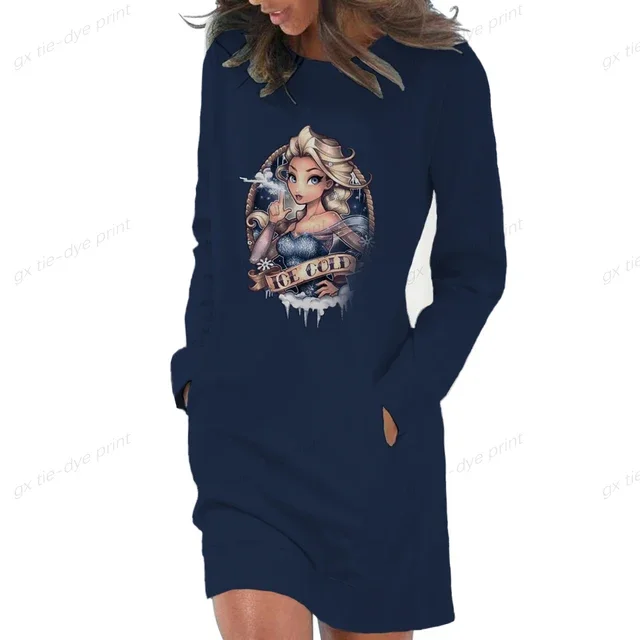 thumbnail image 1 of Vestido con capucha de princesa punk de Disney para mujer, vestido con bolsillos a la moda, minivestidos a la cadera para mujer, tallas grandes, 1 of 5