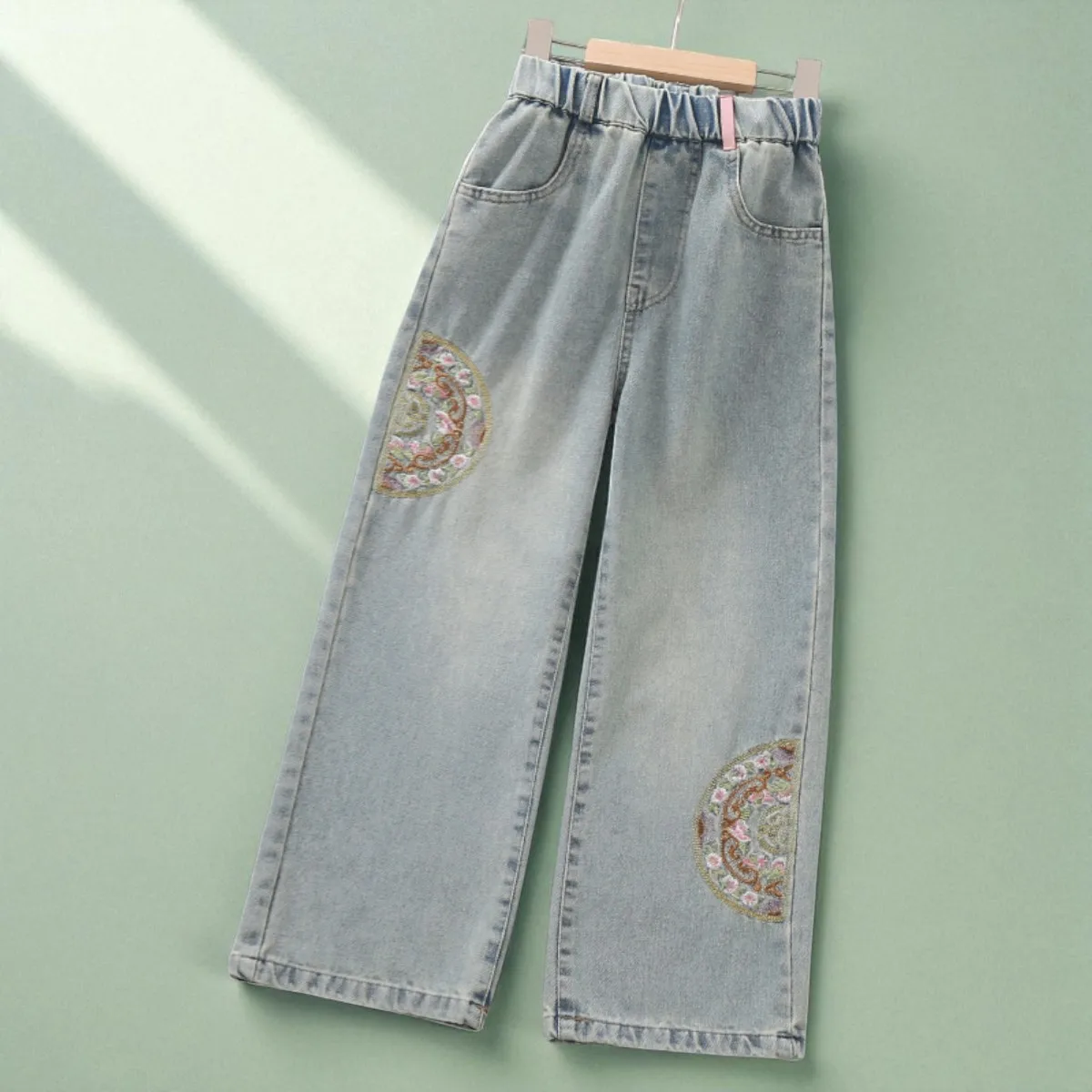 السراويل للفتيات الجينز المراهقين ملابس الأطفال فراشة طباعة السراويل ربيع الخريف الطفل الاطفال الملابس الجينز 6 8 10 12 14 Y