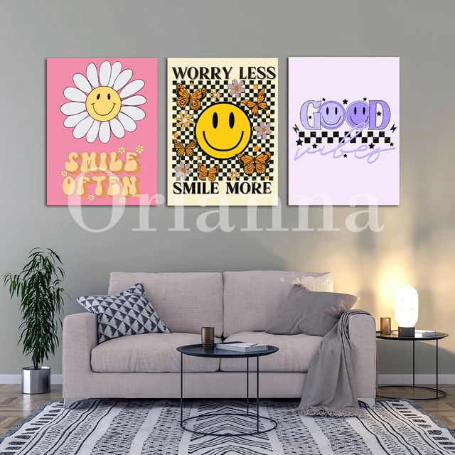  Cool Vintage Happy Smile Faces Picture - It's Good Day Vibe  Aesthetic - Retro Smile Cute Poster - Postive Quotes Wall Art Print -  Hippie Indie Kidcore Room Decor - 60s