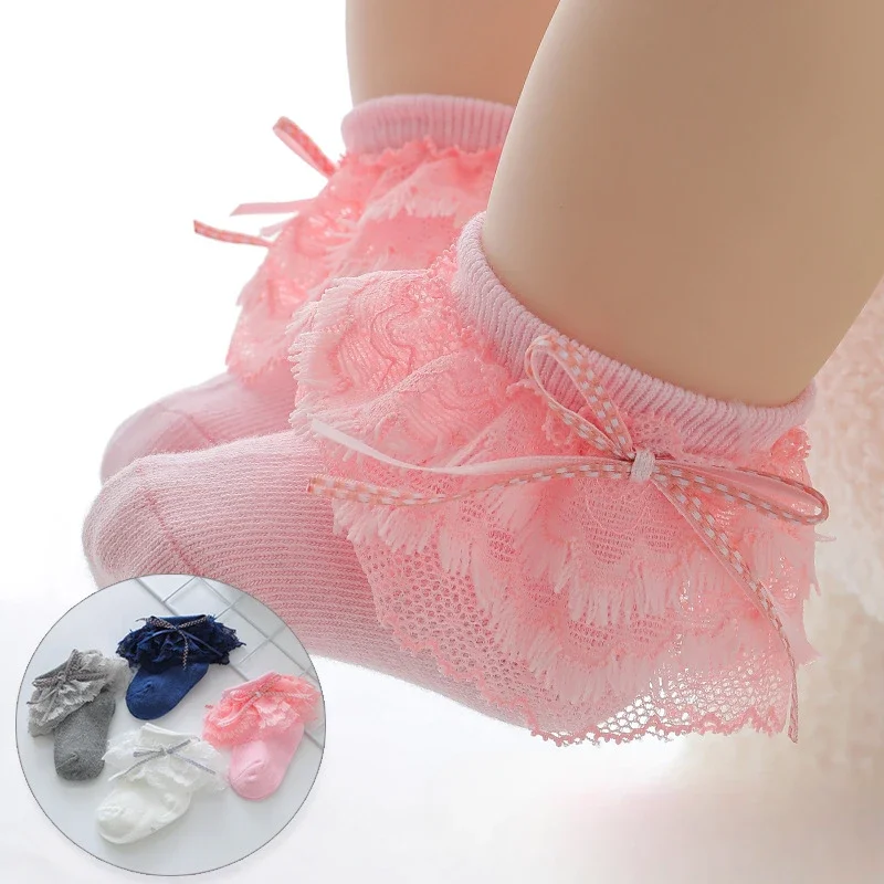 Spring/Summer Korean Fashion Lace Cute Lace Bow Baby Princess Wind Breathable Comfortable Cotton Solid Color Socks BR205