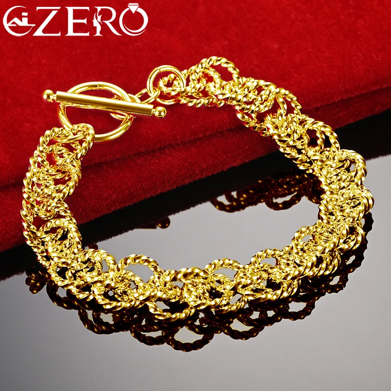 ALIZERO 24K Gold Full Twisted Rope Circle Bracelet Chain For Women