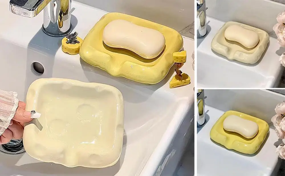 Description Picture 2 of itemCeramic Soap Holder Tray Self Draining Non-Slip Design Sea-Shell Cheese Shaple Multipurpose Storage Tray Bathroom Accessories