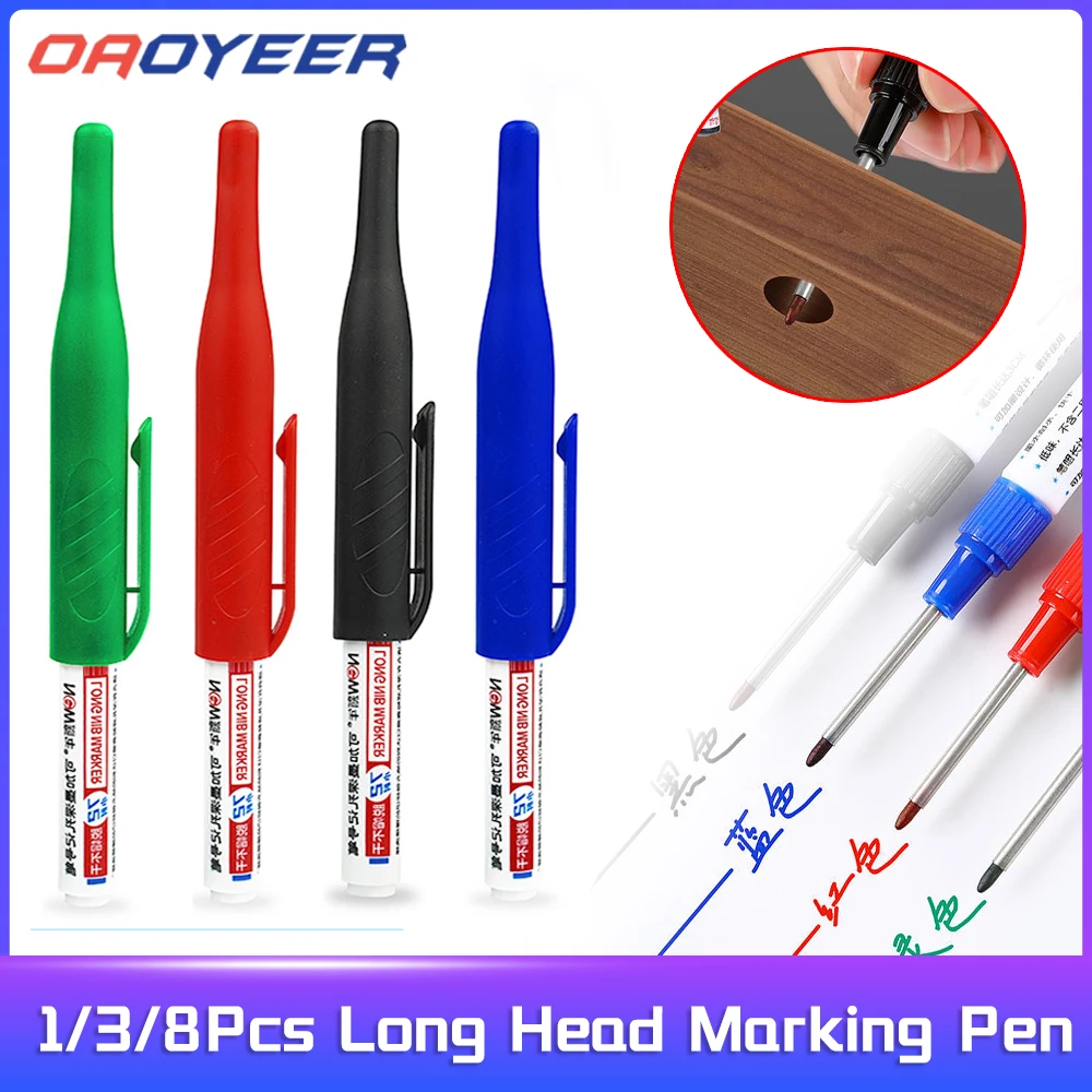 Long Head Deep Hole Marker, 2025 New Permanent Markers Carpenter Ink Marker Pens Metal Marking Pen Upgrade 20mm Deep Reach Markers Waterproof Construc