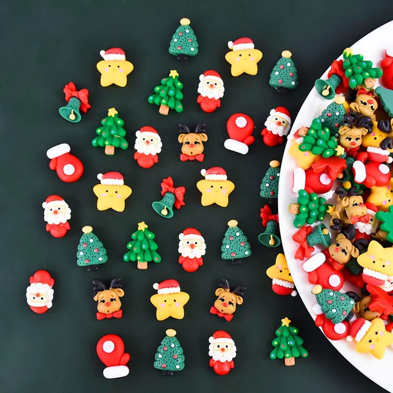 10/20/50 Stück Weihnachtsanhänger zum Basteln, Flatback, Weihnachtsmann, Weihnachtsbaum, Glocke, Hirschperlen, Miniatur-Ornamente, Mini-Weihnachtsdekoration – Detail 6