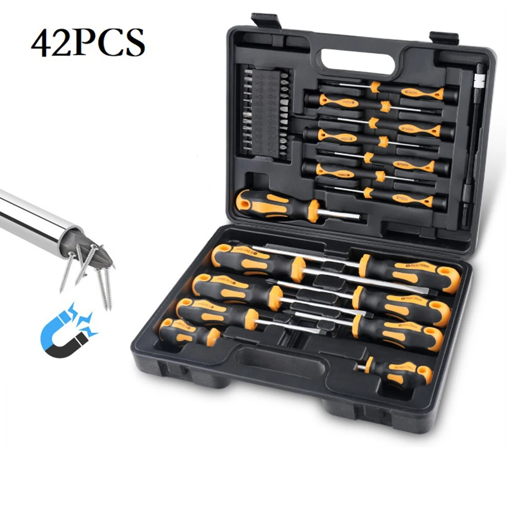 

42PCS Torx Hex Cross Screwdrivers Long Nonslip Handle Magnetic Spanner Head Hand Repair Household Tool