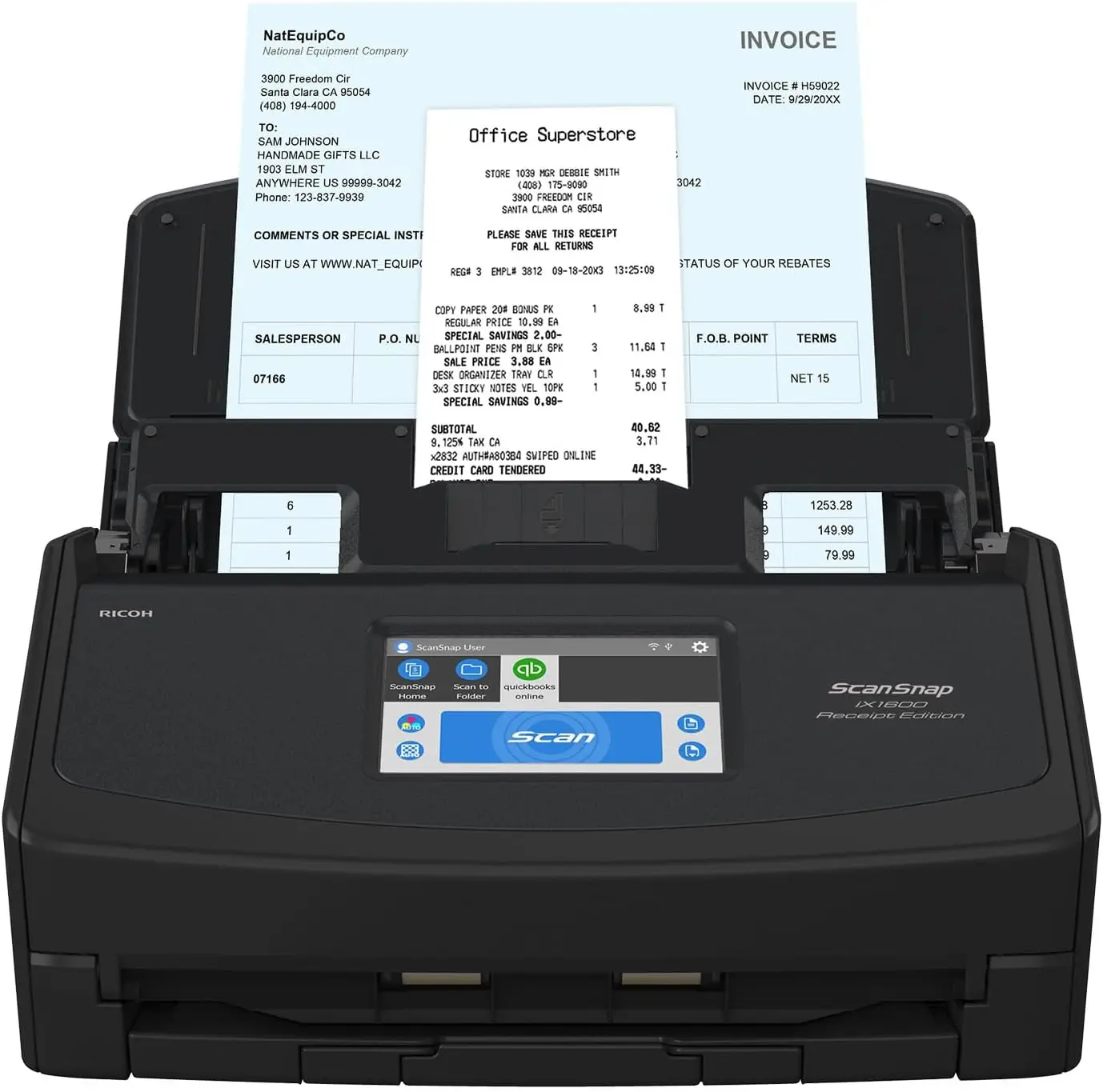 Fujitsu IX1600 Portable ScanSnap Receipt Edition Color Duplex Invoice Document Scanner Mac PC ADF Duplex Scanning
