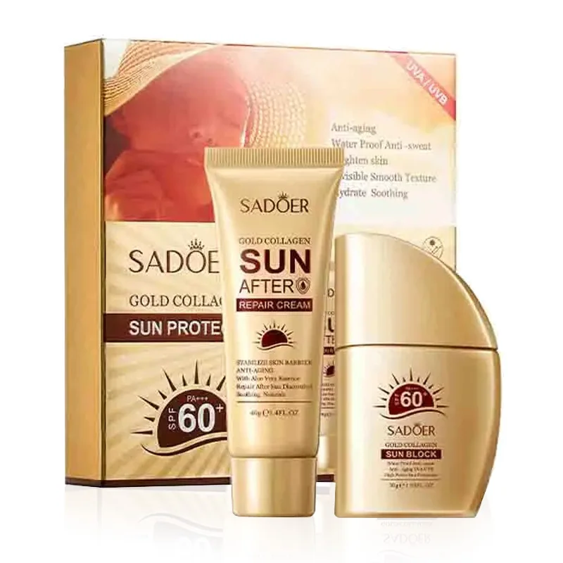 SADOER Golden Collagen Sunscreen For Face Neak Body Protector Solar Moisturizing Sun Cream Facial Sunscreen Sets Solar Blocker