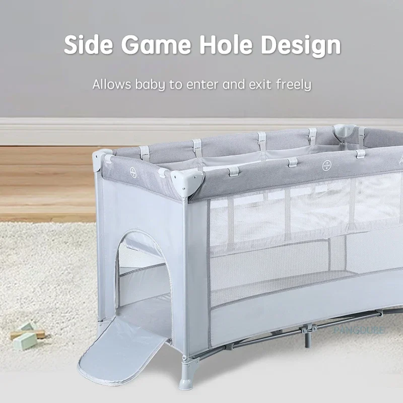 PANGDUBE 125*65cm lettino pieghevole per bambini da 0 a 3 anni letto per bambini lettino per neonati con 2 ruote culla a doppio strato