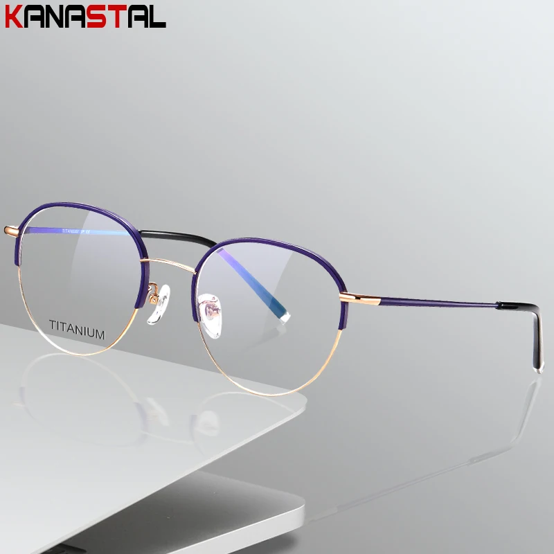 

Women Glasses Frame Men Reading Glasses Blue Light Blocking Eyewear Optics Lenses Prescription Myopia Titanium Round Eyeglasses