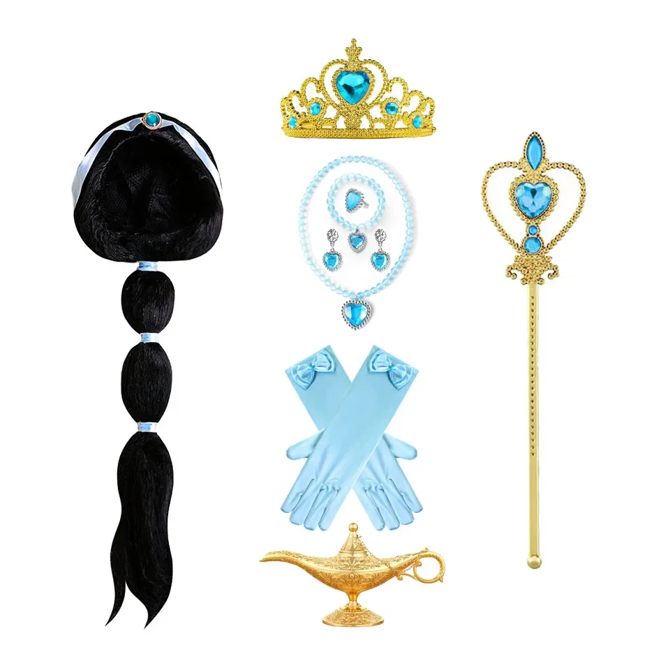 Hair Accessories Hair Clips Cosplay Accessories Children Jewelry Set Girls Aladdin Jasmine Princess Necklace Earrings Headwear Cosplay Accessories Clips Wig Earrings without Pierced Ear Clip Women