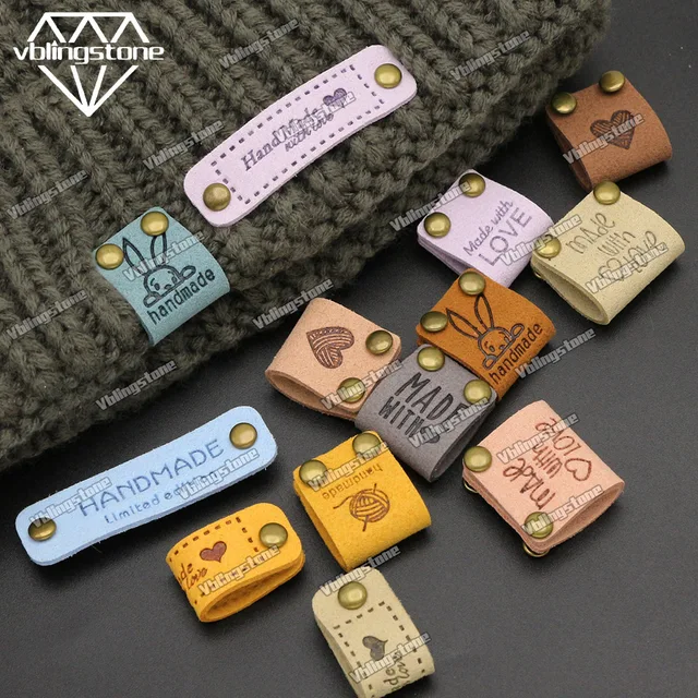 20pcs Mix Leather Labels Handmade Labels for Clothes Sewing Tags on Hats Knitted Made With Love Metal Spikes 1