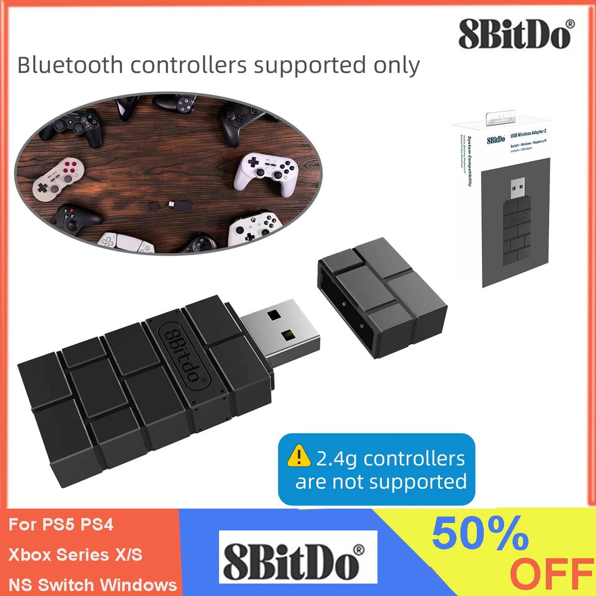 Adattatore Usb Wireless 8Bitdo 2 Per Switch/Switch Controller Oled, Windows E Xbox Serie X & S Per Controller Switch Pro Ps5