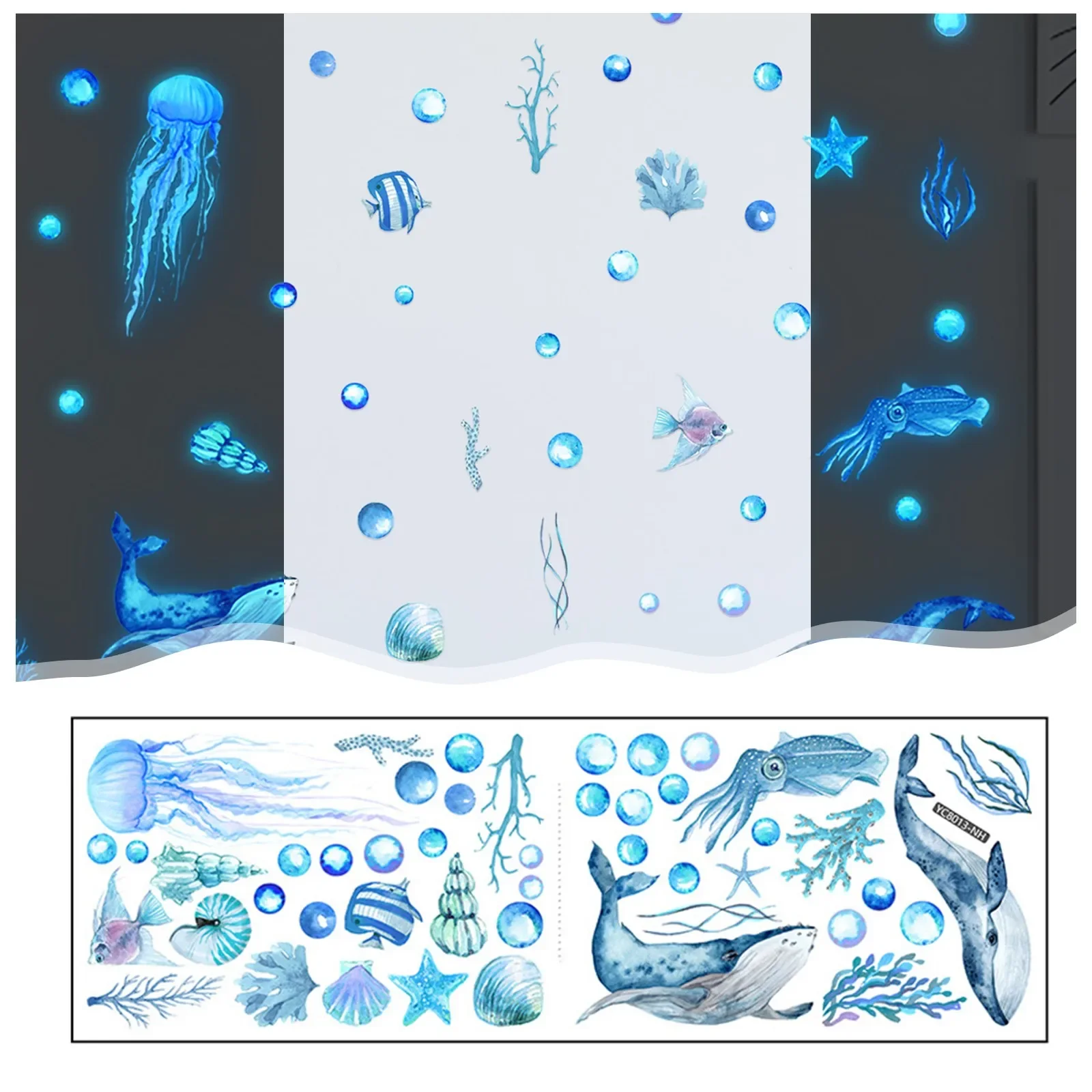 Wall Stickers,Luminous Fish Octopus Sea Animals Glow In The Dark Stickers Underwater World Wall Decor Indoor Party Decor