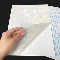 10 Sheets of Transparent Holographic Overlay Lamination Film - Self-Adhesive, Waterproof Vinyl Sticker Paper (12 Snowflake)