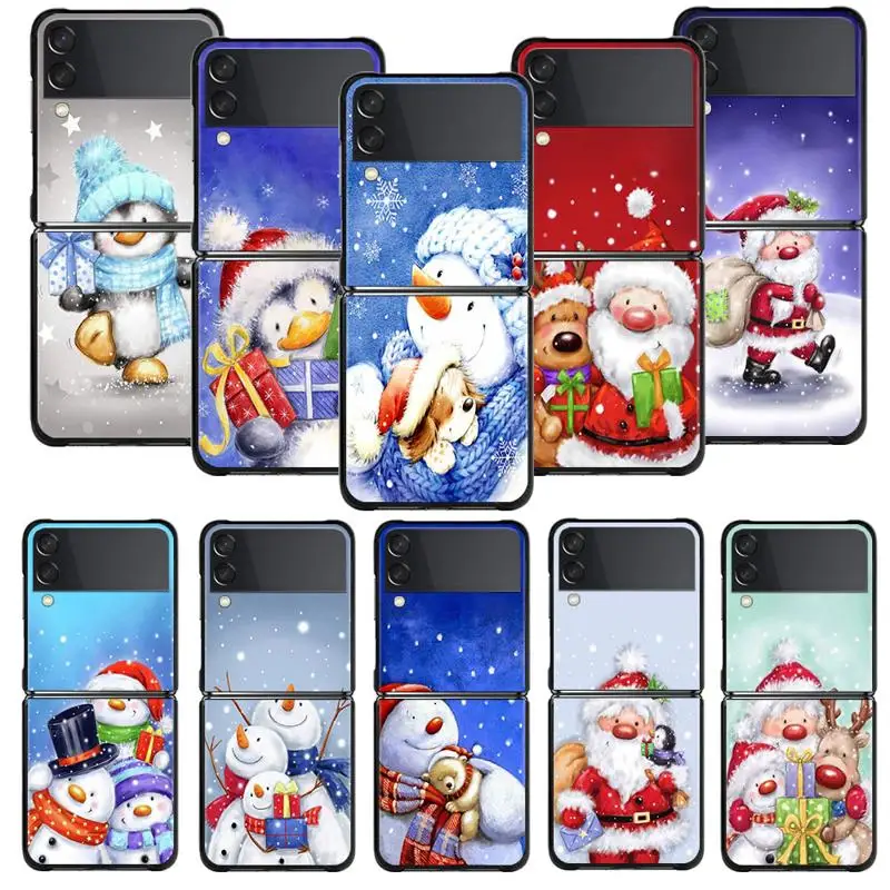 Custodia Per Samsung Galaxy Z Flip 5 Z Flip 4 Z Flip3 5G Shell Per Galaxy Z Flip Hard Cover Buon Natale Cartoon Snowman Penguin