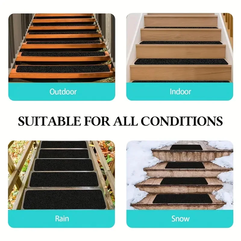 3/6pcs Non Slip Outdoor Stair Treads Black Pre-Cut Anti Slip Grip Tape Non Skid Heavy Duty Traction Adhesive Step Stripes