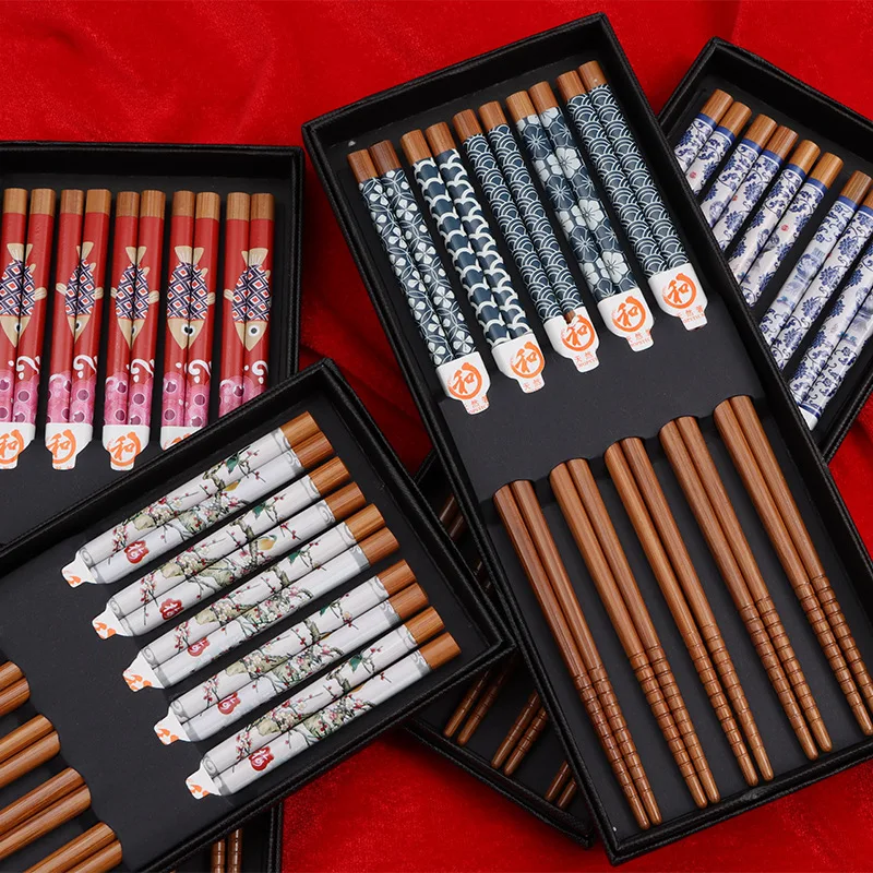 

5 Pair of Bamboo Chopsticks Household Long Chopsticks Non-slip Set Tableware Chopsticks Multi Color Wooden Chopsticks Set